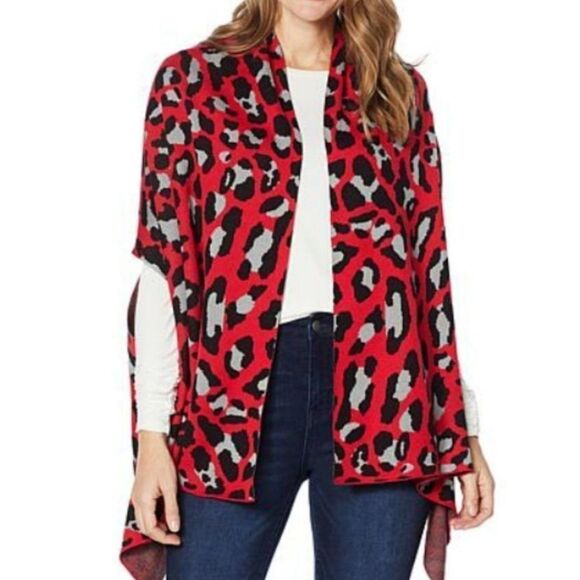 Colleen Lopez Shrug Open Front Vest Blue Animal Print Women's Leopard Cheetah - Picture 2 of 9